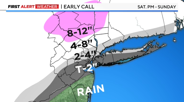 Updated First Alert Weather Team weekend snowfall expectations for NYC, New Jersey, Long Island and Connecticut